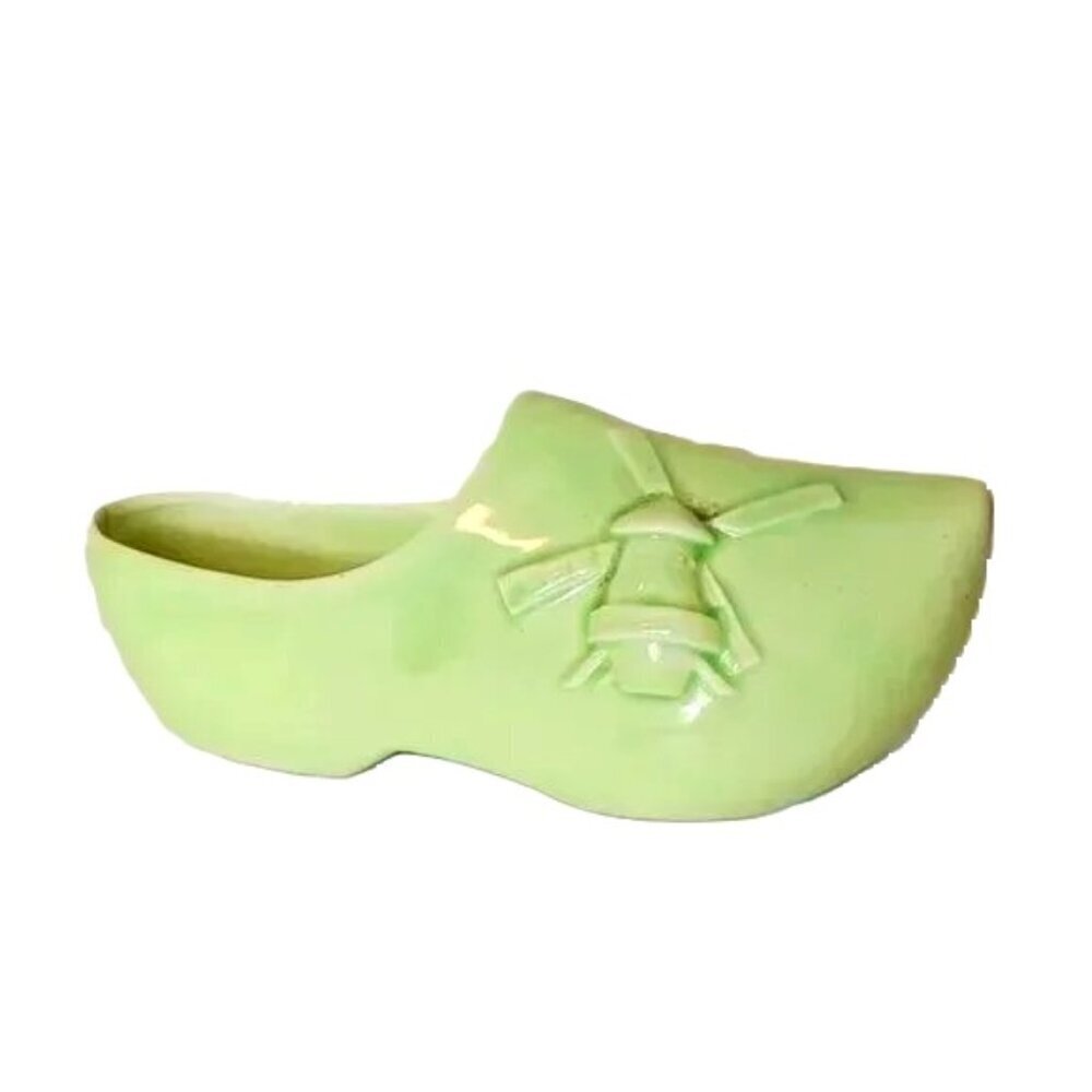 Vintage MCM Ceramic Wood Shoe‎ Dutch Windmill Planter Boho Decor
